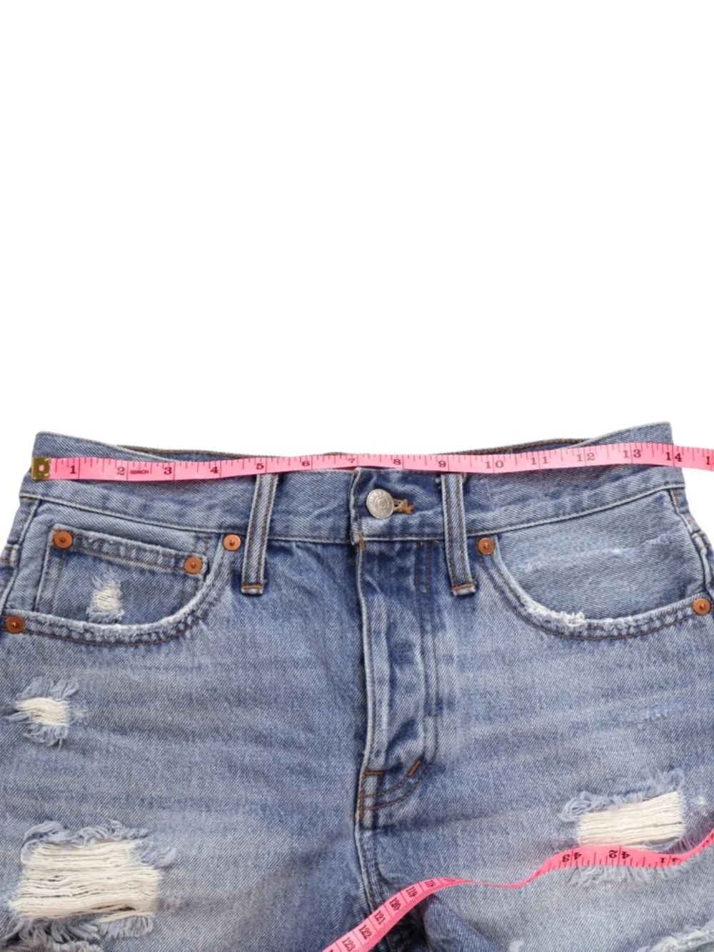 Madewell Denim Shorts Size 23 Distressed Cutoff Raw Hem Medium Wash
